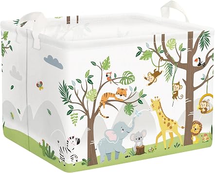 Clasty Animal Kid Storage Basket Foldable Laundry Hamper, 36L Giraffe | Rectangle Clothes Book Gift Toy Organizer Bin, Playroom Bedroom Bathroom, Monkey Elephant, Woodland Nursery Decor Basket