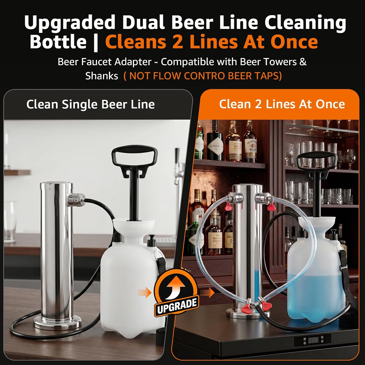 Beer Keg Line Cleaning Kit with Faucet Adapters, Upgraded 2-Line Cleaning