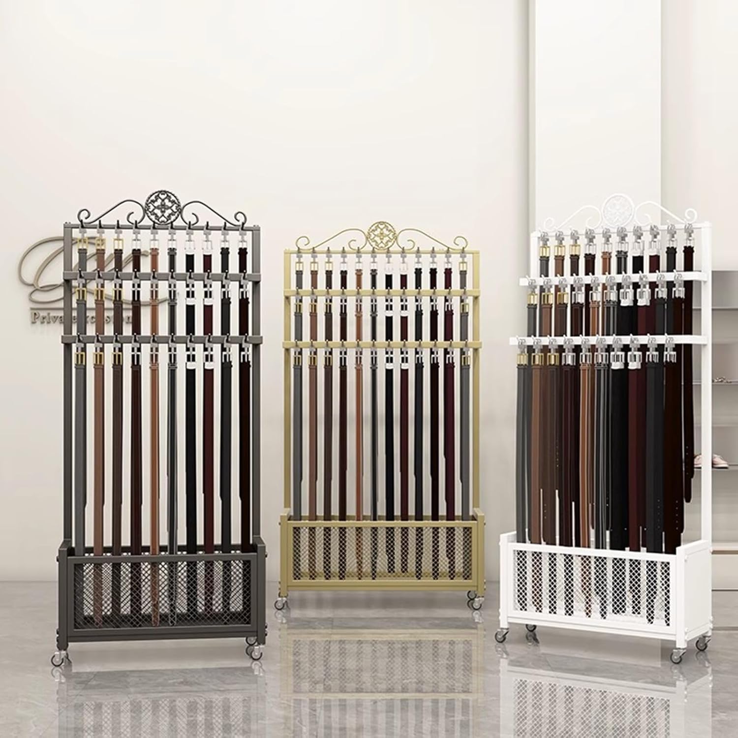 Tie And Belt Hanger for Men, Movable Multifunctional Organizer Rack for Shawls/Scarf/Fabric Show, Men's Closets/Clothing Retail Belt Display Shelf Floor Standing, White-27.5x11.8x68.5in