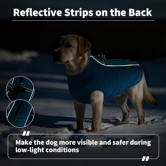 IDOMIK Warm Dog Coat with Harness, Waterproof Reflective Dog Jackets for Large Dogs, Fleece High Collar Winter Jacket with Zipper, Pet Winter Snowsuit Clothes for Cold Weather,Green 2XL