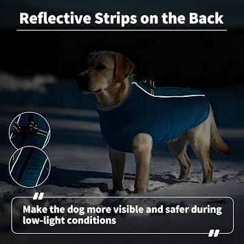 IDOMIK Warm Dog Coat with Harness, Waterproof Reflective Dog Jackets for Large Dogs, Fleece High Collar Winter Jacket with Zipper, Pet Winter Snowsuit Clothes for Cold Weather,Green 2XL