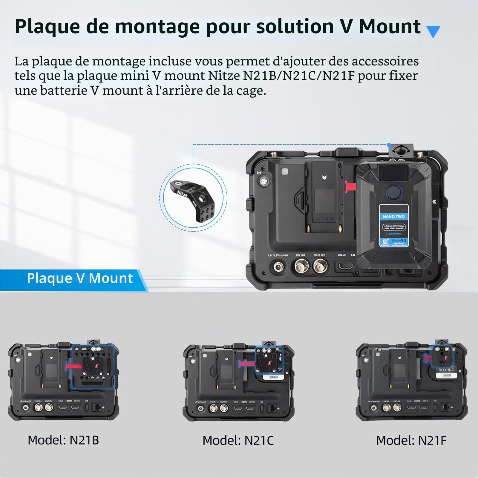 Nitze Cage pour Moniteur Atomos Shogun/Shogun Ultra/Shogun Connect, Cage de Moniteur avec Plaque de Montage et Capot Soleil - JT-A03C
