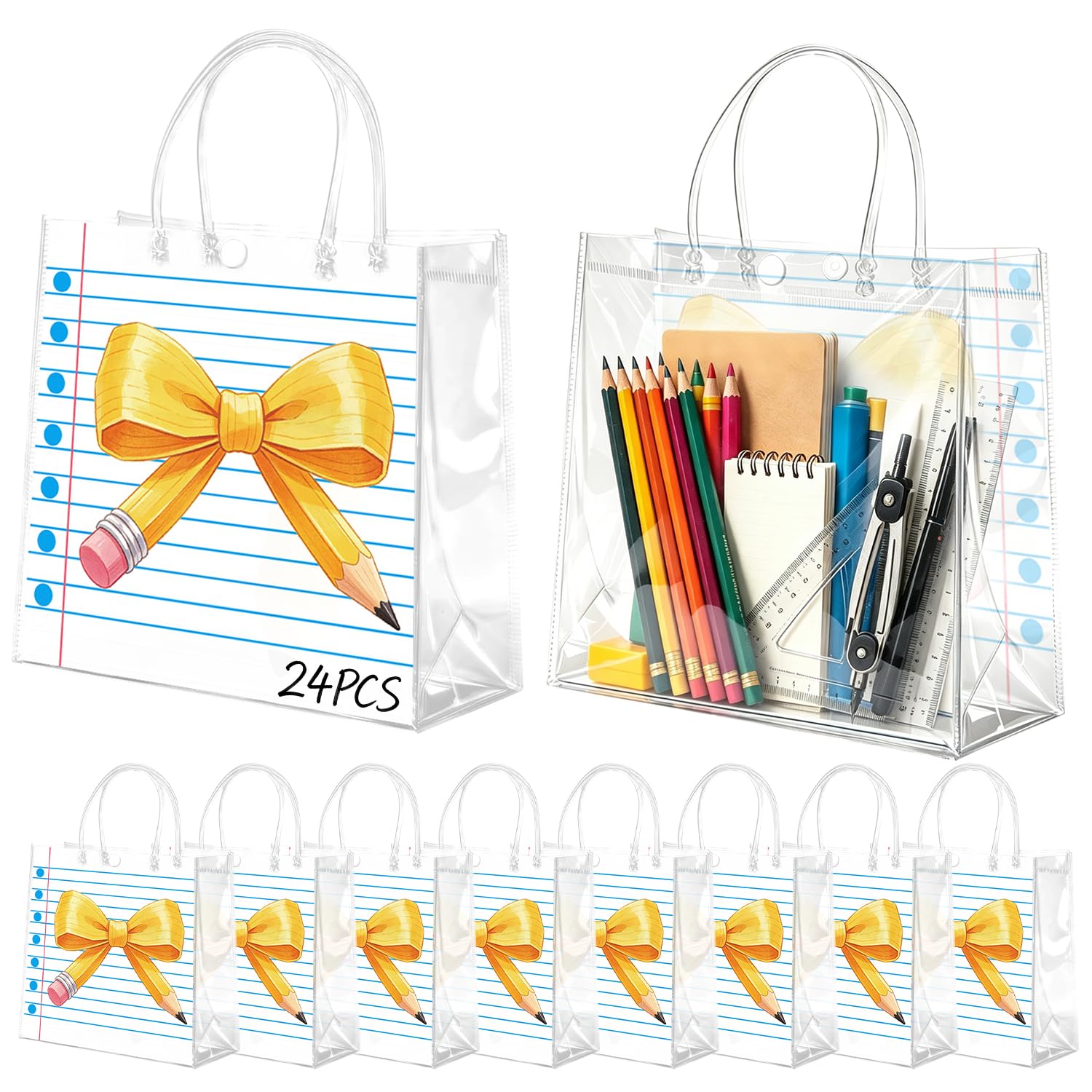 Bolsas de regalo reutilizables de PVC con asas para obsequios escolares de lazo 8