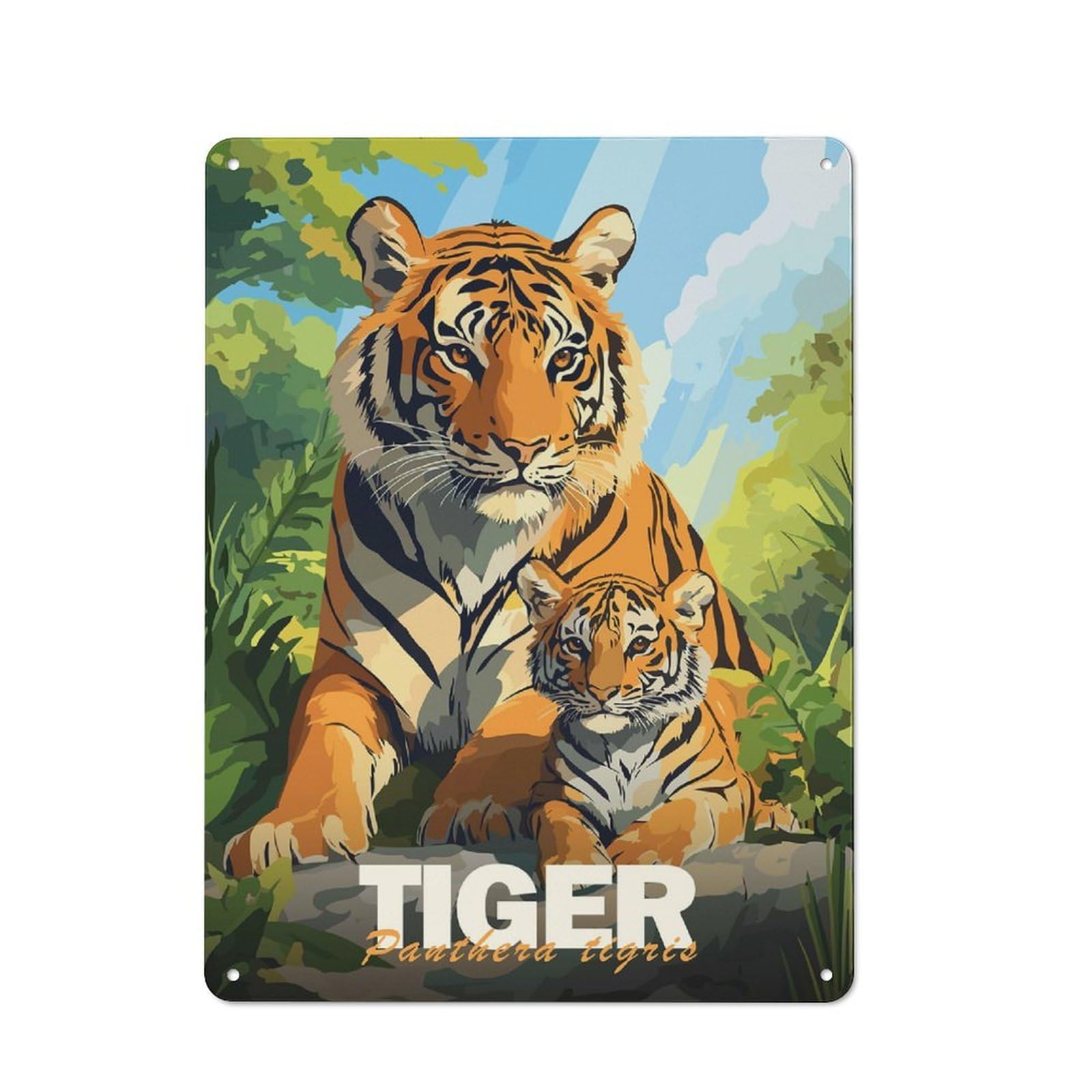 Junmoney Tiger And Cub 40X30cm Rustic Metal Plaque With For Café Or Restaurant, For Themed Interiors In Cafés And Restaurants