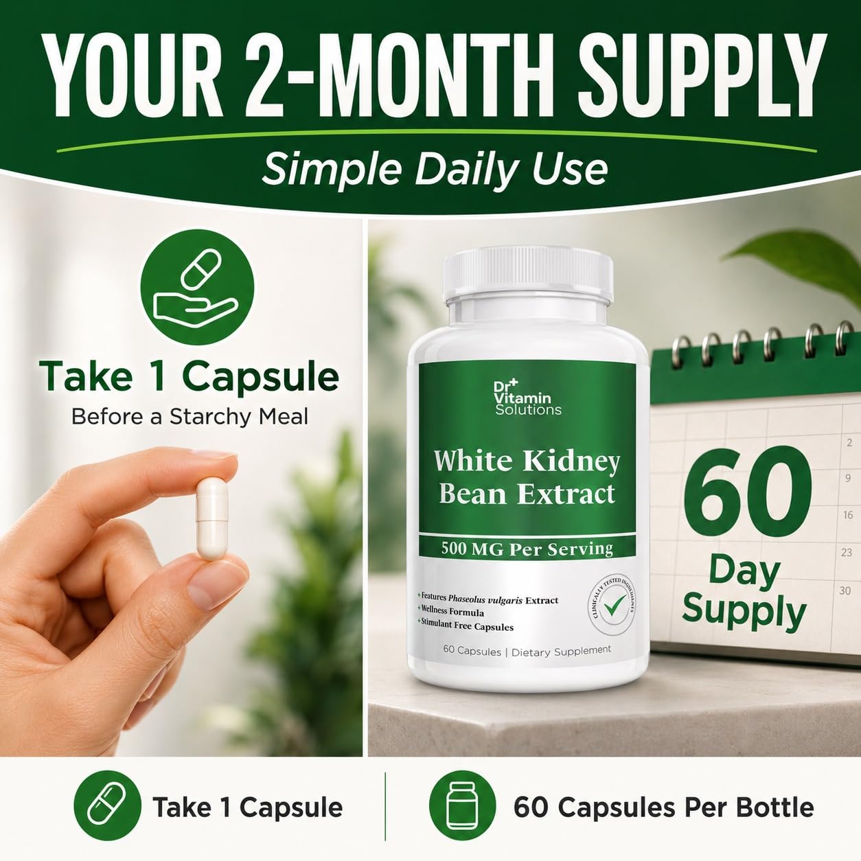 Dr Vitamin White Kidney Bean Extract 500 mg, 60 Vegetable Capsules — Amazon image 4