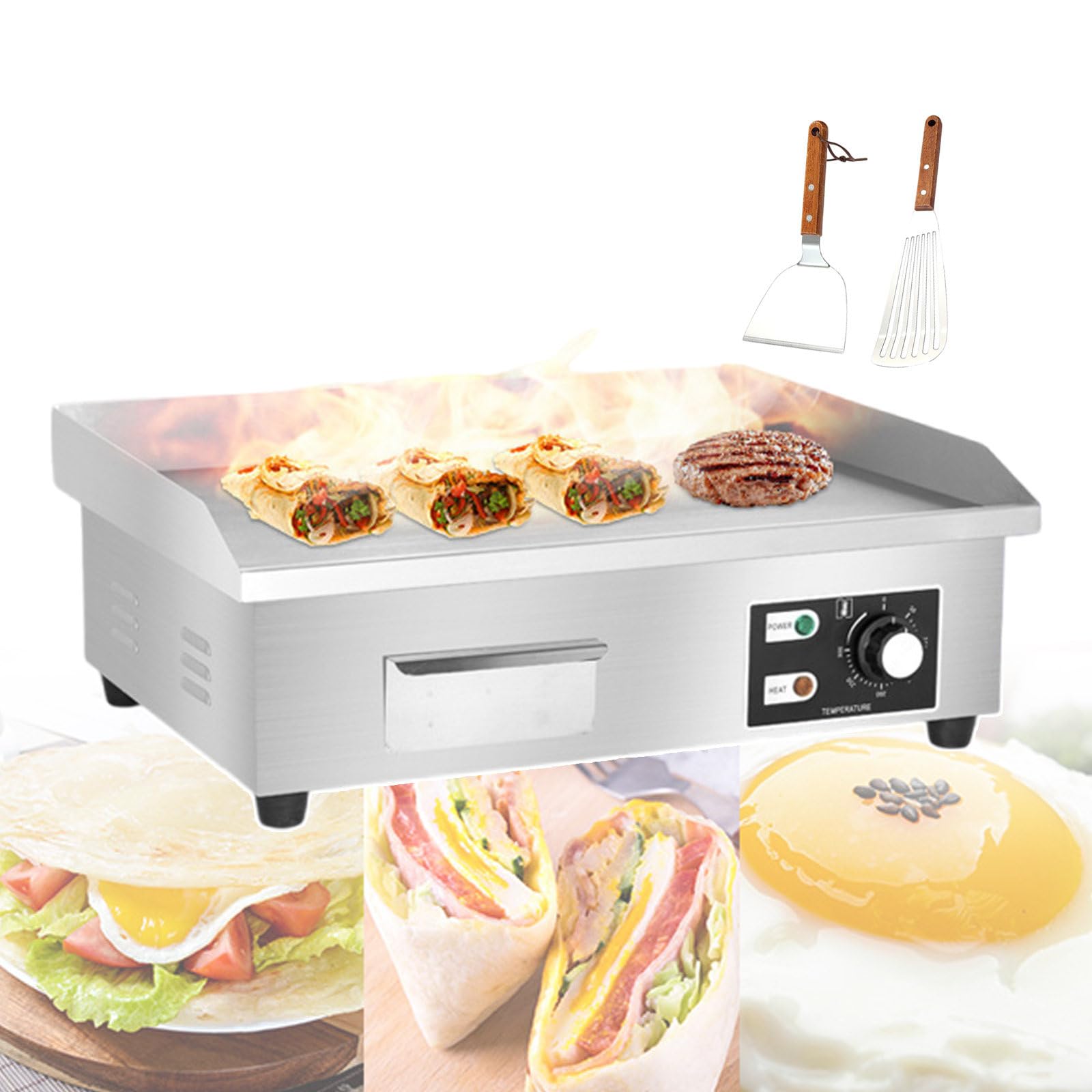 Komercyjne patelnie elektryczne | Electric Flat Grop Grill Hot płyty z podniesioną przegrodą i pudełkiem do przechowywania oleju | Burger Bacon Grill Talerz do zbierania rodzinnego (1500W)