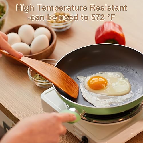 Miniatura 5 de Juego de 7 cucharas de madera para cocinar, juego de utensilios de madera con ganchos para colgar, cucharas de cocina pulidas, cucharas de madera