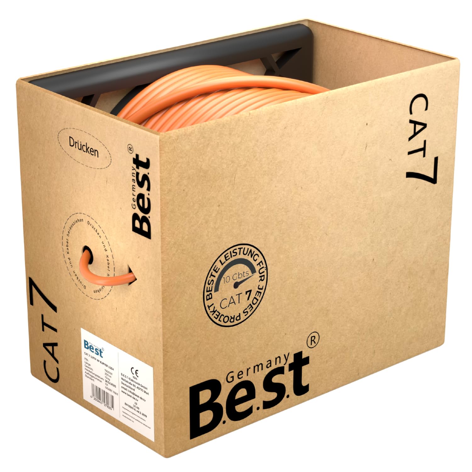 Germany B.e.s.t Cavo di rete LAN CAT 7 200 m - rame puro 10 Gbps compatibile PoE+, LSZH, cavo dati per installazione Internet ad alta velocità