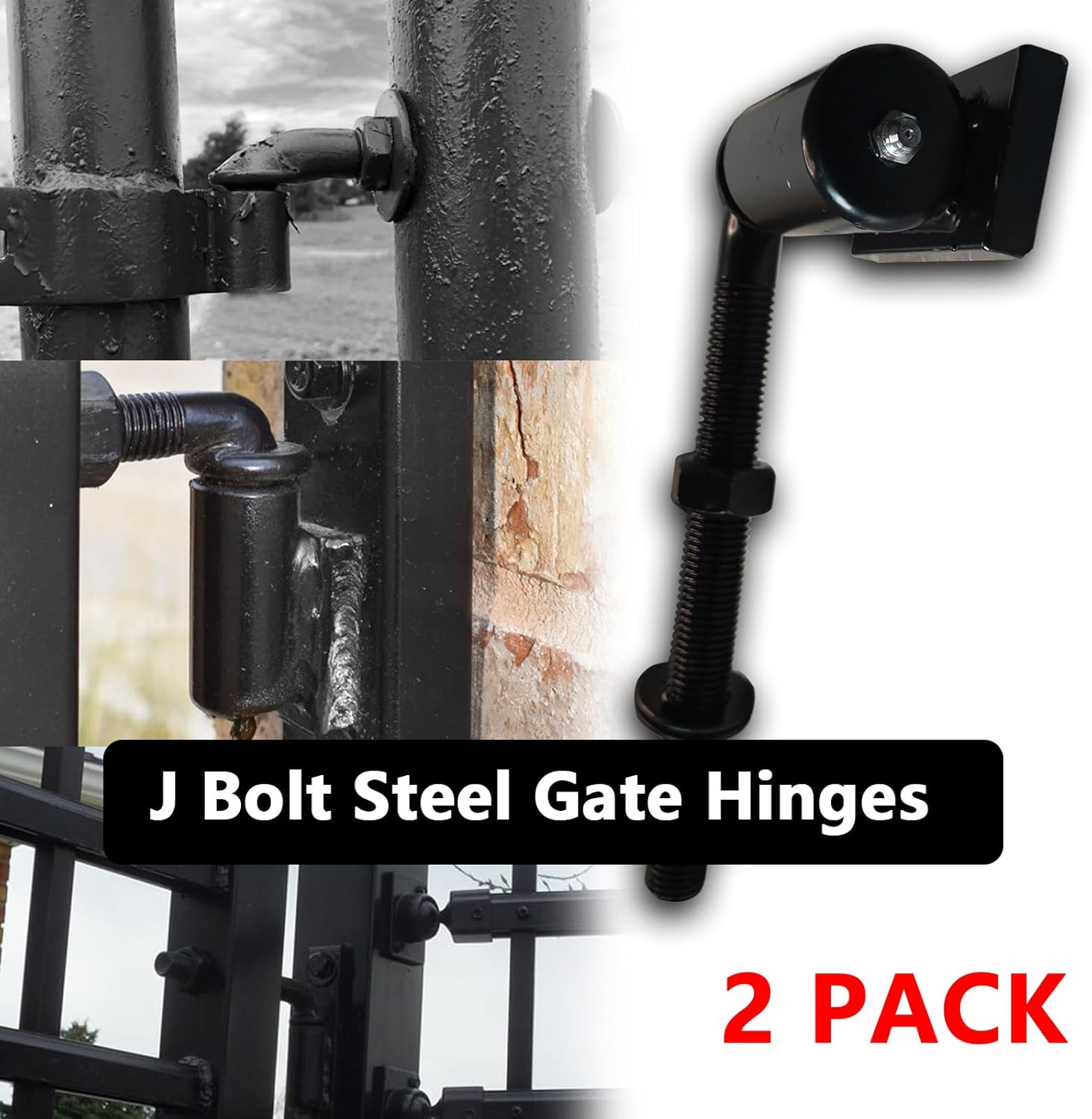 2 Pack J-Bolt Hinge for Doors Gates,Heavy-Duty Driveway Gates, Heavy-Duty Steel Welded Hinge for Welding on Larger Iron or Steel Gates (A-5/8)