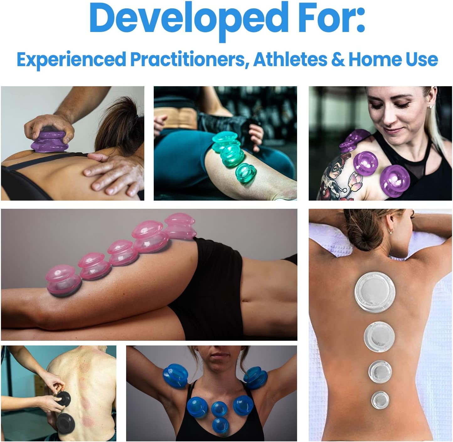 Lure Essentials Edge Silicone Cupping Set, Cupping Kit for Massage Therapy, Long Lasting Cups for Professional & Home Use, Body Sculpt Cup for Cellulite, Ultra Transparent Blue (8 Count) - Image 5