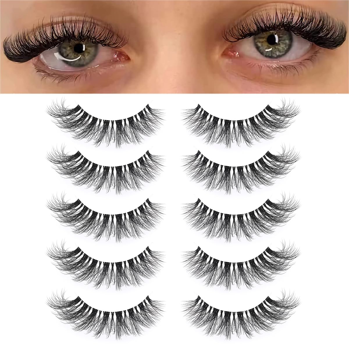 KSYOO False Eyelashes Cat Eye Lashes Wispy Lashes Clear Band V1 Russian Strip Lashes That Look Like Extensions