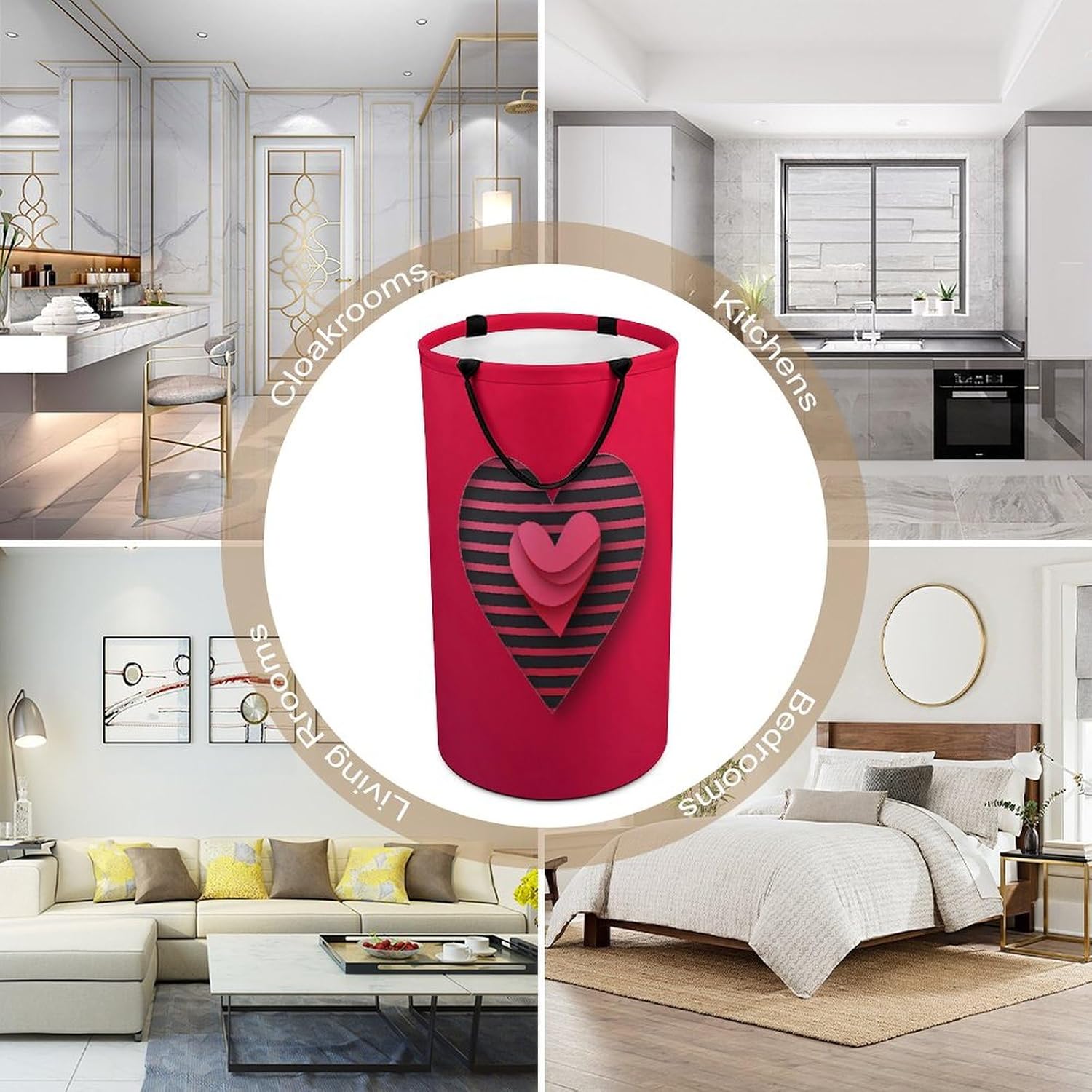 Large Laundry Hamper with Handle Waterproof Laundry Basket Collapsible Dirty Clothes Hamper Stripes And Hearts Laundry Bag for Clothes Toys in Bedroom 15.7x27.2 In