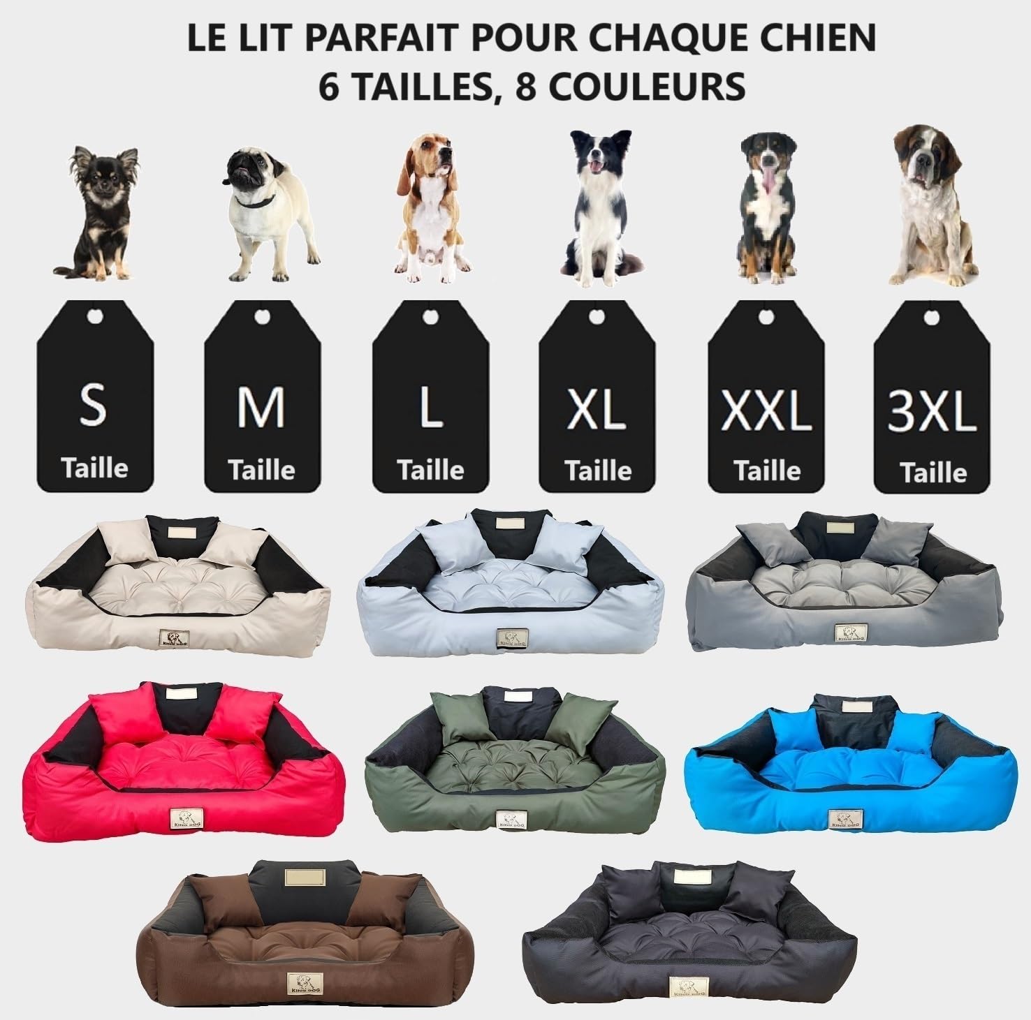 KING DOG Lit pour Grands Chiens L 100x75 Noir | Personnalisé - Nom du Chien | Coussin Imperméable | Canapé Adapté au Lavage | Moelleux, Douillet et Super Doux | Made in EU