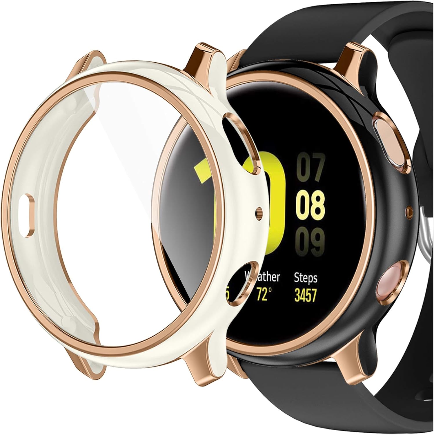 GEAK Compatible with Samsung Galaxy Watch Active 2 Screen Protector 44mm, 2 Pack Stylish Colors Soft Full Cover Case with HD Screen Protector for Samsung Active 2 Smartwatch 44mm Black/Cream