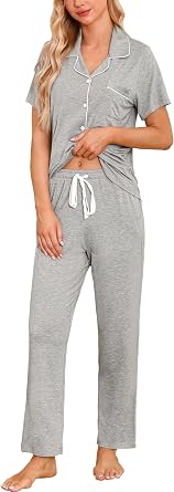 Samring Womens Pajama Sets Button Down Short Sleeve Pjs Set with Long Pants