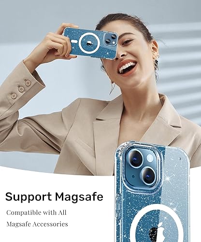 Miniatura 24 de MIODIK Funda compatible con iPhone 13, con protector de pantalla + protector de lente de cámara, funda protectora transparente con purpurina a Negro