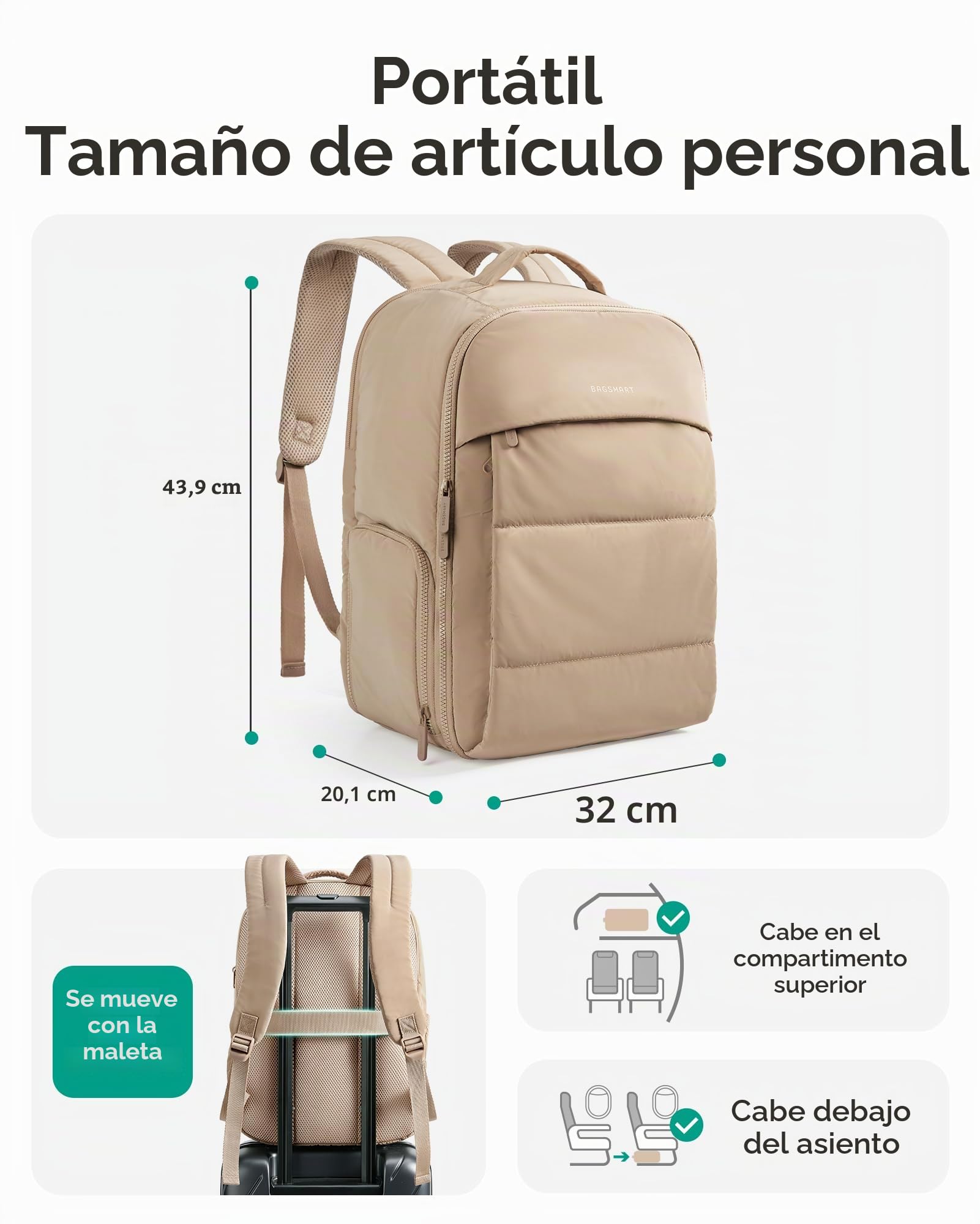 BAGSMART Mochila de Viaje para Mujer, 30 L, Mochila de Equipaje de Mano para Aviones, Mochila de Gimnasio con Compartimento para Zapatos, Bolsa de Viaje Ligera para 15,6 Pulgadas, Resistente, Gris