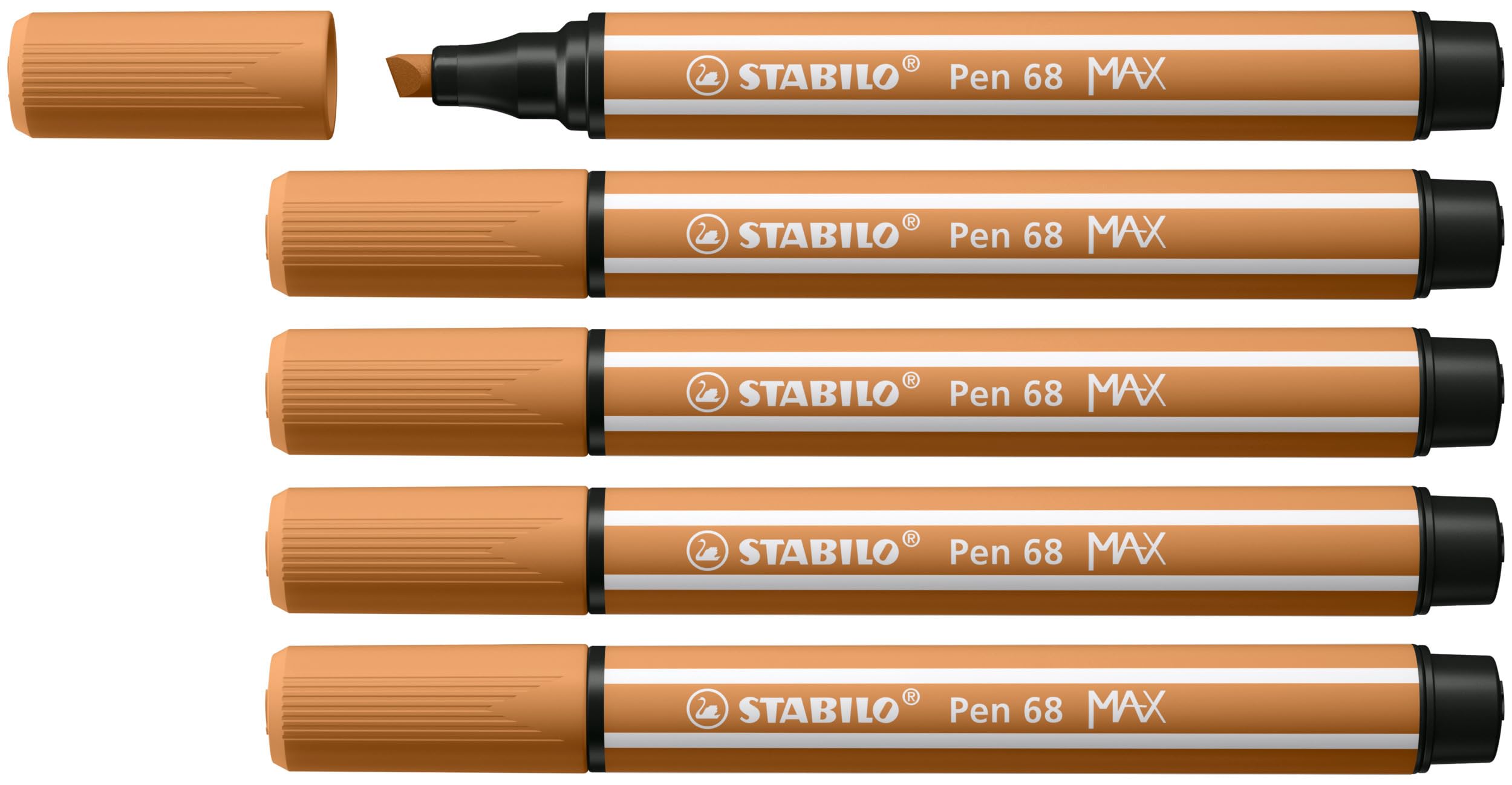 STABILO Pen 68 MAX - Premium Fibre-Tip Pen with Chisel Tip - ARTY - Pack of 5 - Dark Ochre, 1 count (Pack of 5)