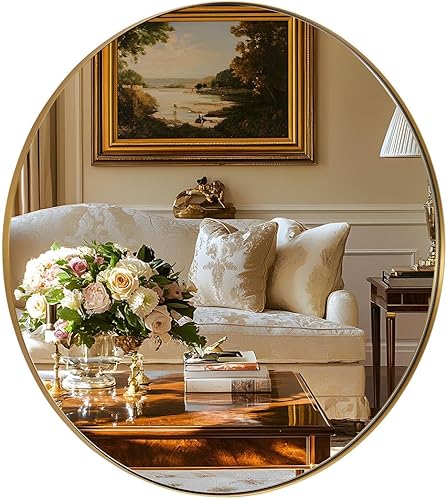 ANDY STAR - Espejo de pared para baño con marco de metal de acero inoxidable