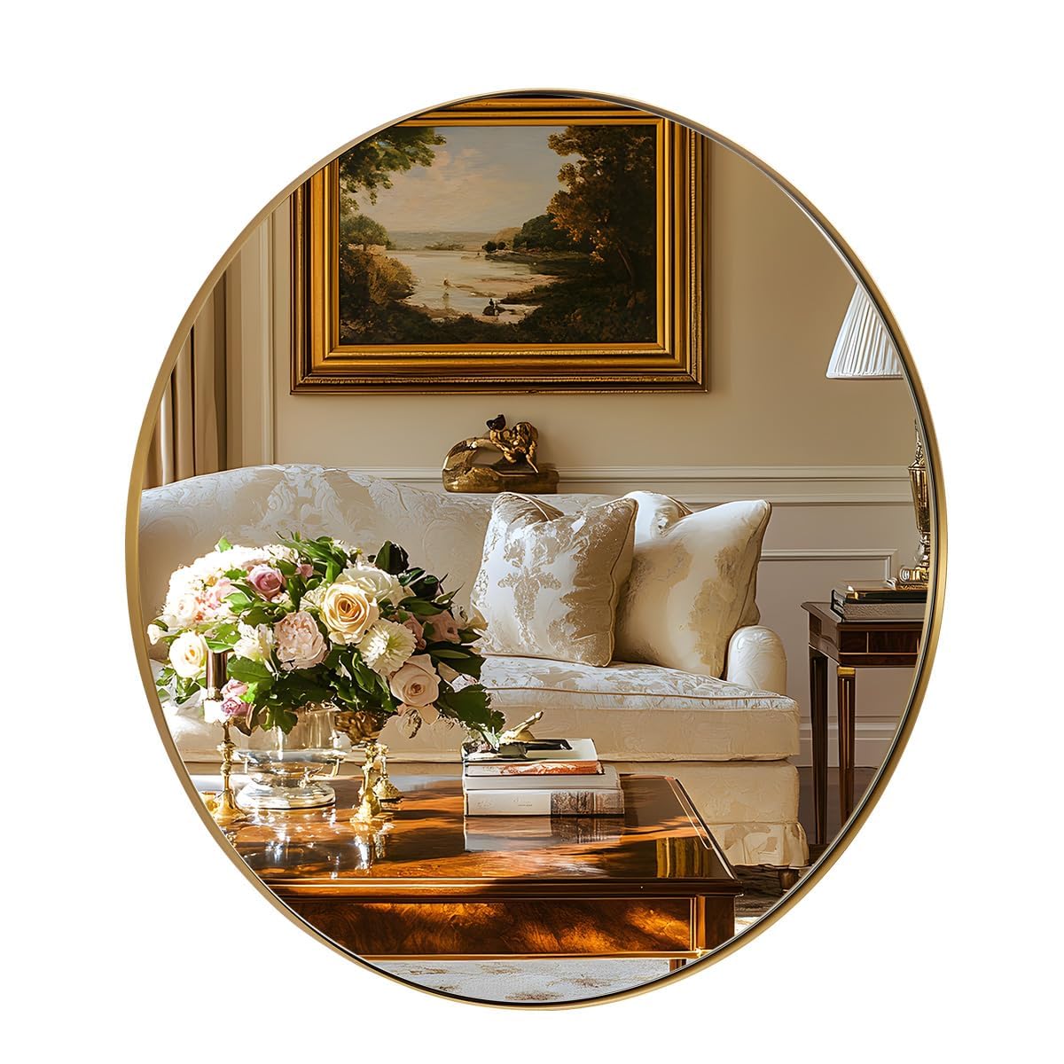 Photo 1 of ANDY STAR Gold Round Mirror, 24’’ Brushed Gold Circle Bathroom Mirrors in Stainless Steel Metal Frame 1" Deep Set Design