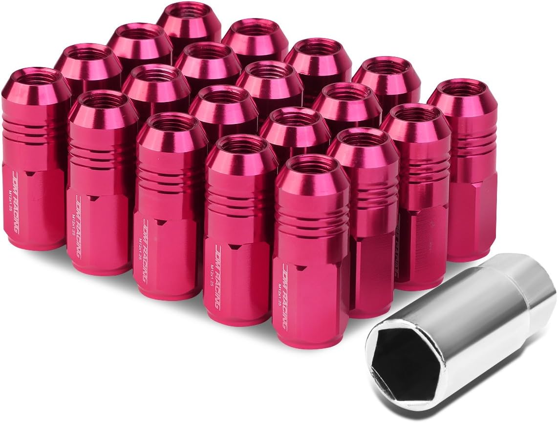 Auto Dynasty M12 x 1.25 Closed End Design 20-Piece Aluminum Alloy Wheel Lug Nuts Wheel Lug Nuts + Deep Drive Extension (Pink)