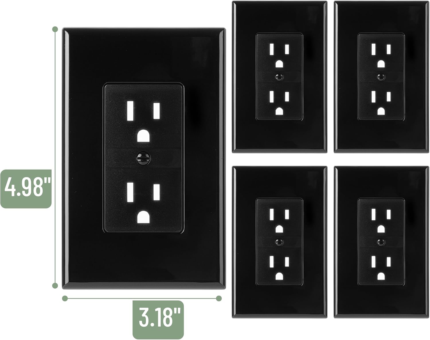 Bates- Duplex Wall Plate, 10 Pack, Black, Electrical Outlet Cover Plates