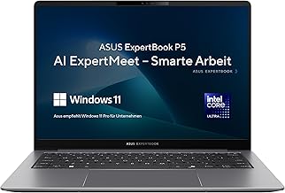 ASUS ExpertBook P5 AI Laptop I 14" WQXGA Touch-Display | Intel® Core™ Ultra 5 226V I 16 GB RAM I 512 GB SSD I Intel® Arc™ 130V I QWERTZ Keyboard I Misty Grey