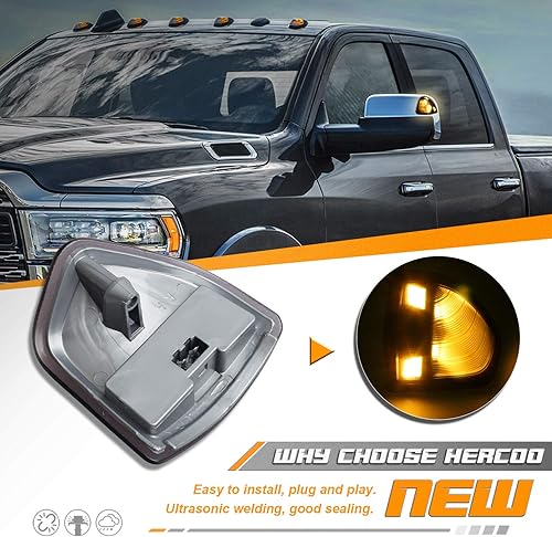 Vista 2 de HERCOO Espejo lateral LED intermitente luz izquierda y derecha, lente de cubierta ahumada para 68302828AA 68302829AA compatible con Dodge Ram 1500
