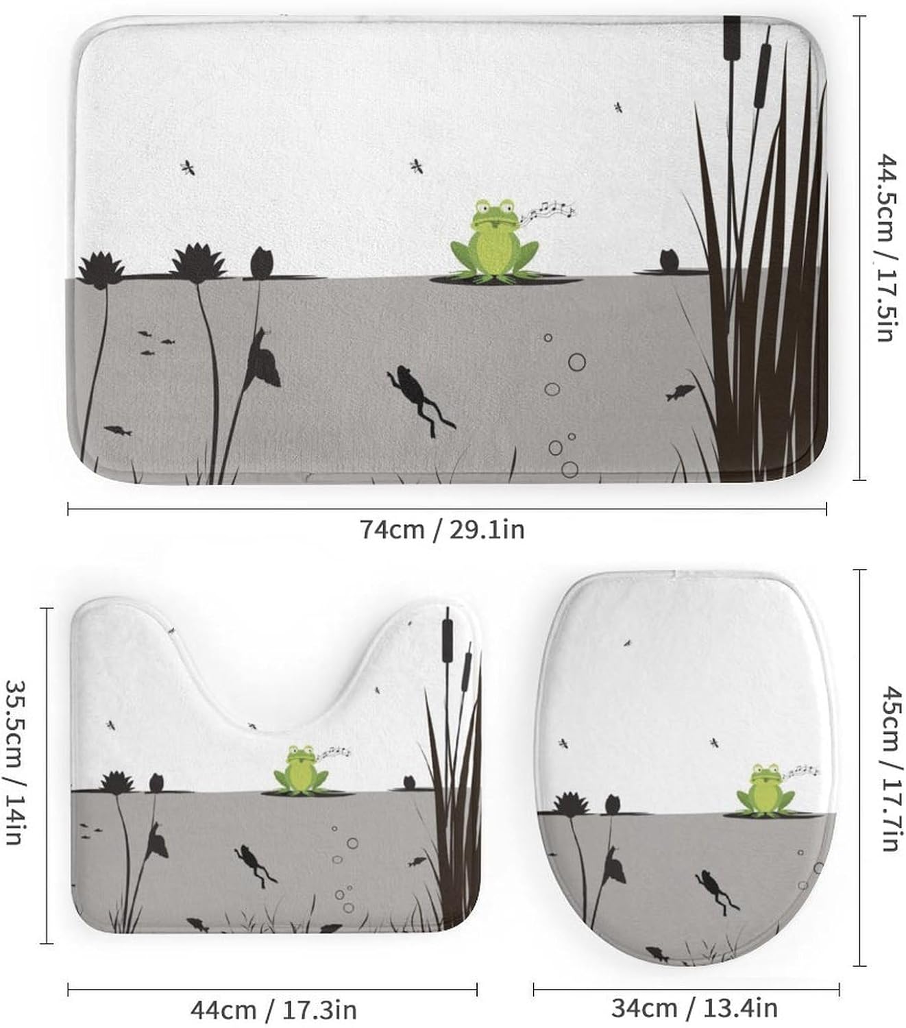 Black and White Frog 4 PCS Shower Curtain Set Bathroom Sets with Durable Shower Curtain and Rugs Non-Slip Carpet Toilet Seat Cover Decoration for Home Hotel Bath Accessories Women Men
