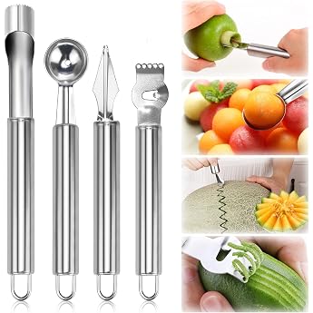LPZMPZ Melon Cutter Balls Apple Corer Fruit Carving Tools Zester Ripper Apple Cutter Melon Spoon Ball Cutter Stainless Steel Fruit Tool Set Zester Ripper Fruit Grater Knife