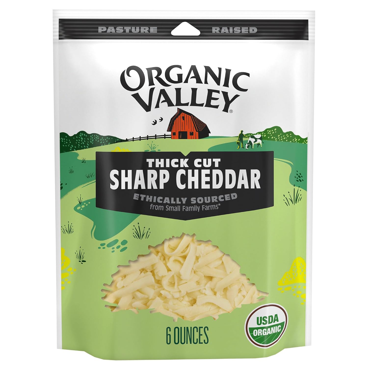 Organic Valley Thick Cut Shredded Sharp Cheddar Cheese - USDA Organic, Pasture-Raised, Bold Flavor 6oz Bag