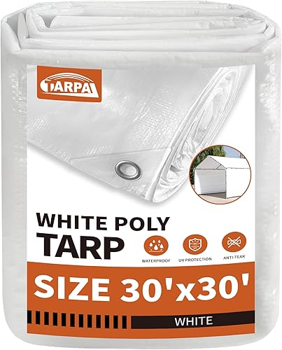 Miniatura 54 de TARPAL Lona blanca impermeable de 8'x10' de 7.5 mil de servicio mediano multiusos, cubierta de lona de polietileno impermeable, a prueba de nieve,