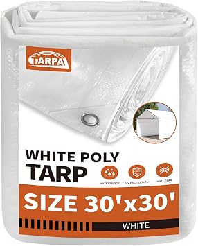 TARPAL White Tarps 30x30 feet 7.5mil Multipurpose Waterproof Poly Tarp
