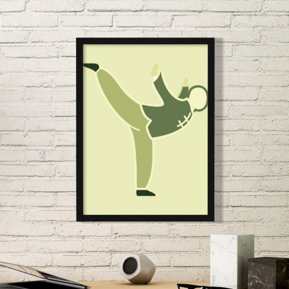 Peinture art chinois kung-fu cadre bois noir pour un salon elegant