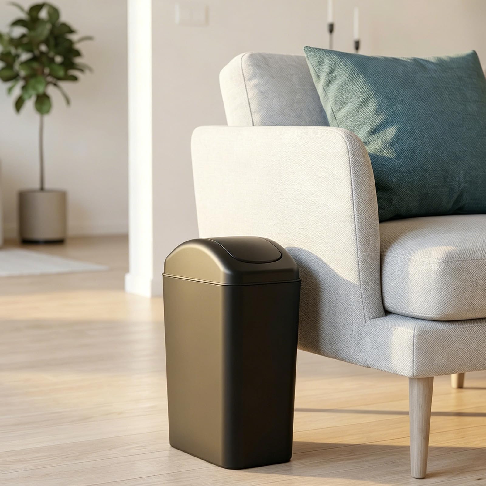POPETPOP Cubo de Basura Negro con Tapa Hermética para Oficina y Dormitorio, Diseño Estrecho y Moderno que Bloquea Olores Desagradables y Ahorra Espacio