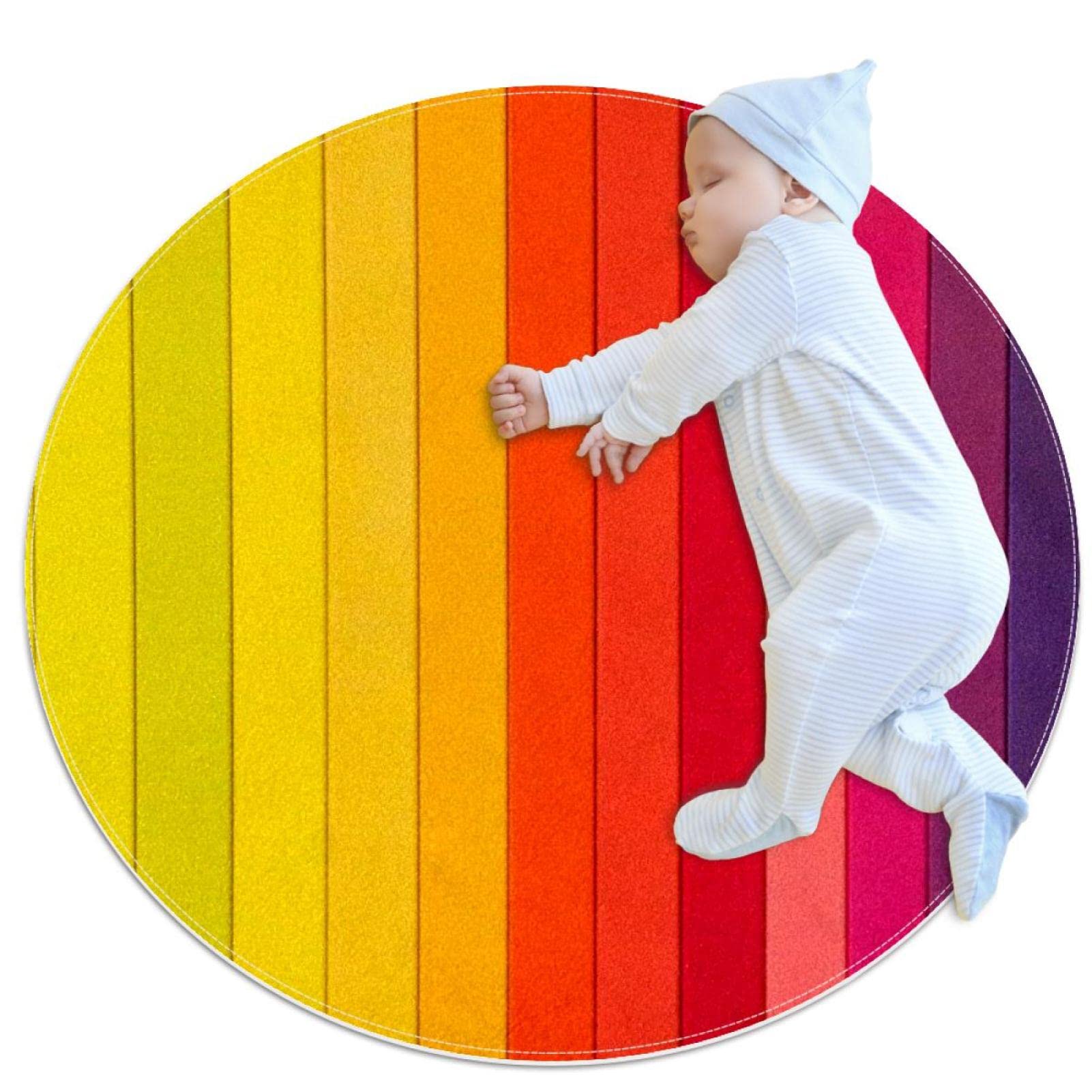 Tapis de bain antidérapant rond 1m jaune rouge pour chambre enfant