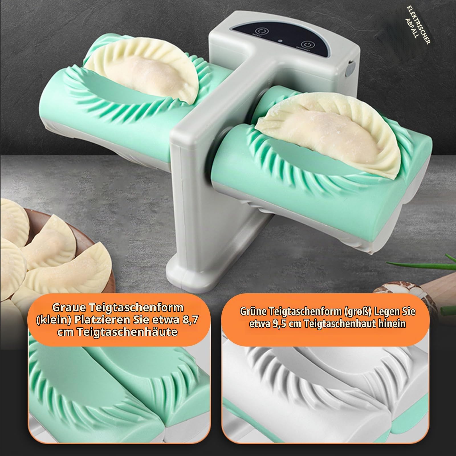 MENAYODA Automatische Knödelmaschine,Elektrische Teigtaschenmaschine Former Dumpling Maker Ravioli Maker Knödel Schimmel Küchenzubehör,Schnelles Knödel-Artefakt (Doppelkopf mit Bürste)