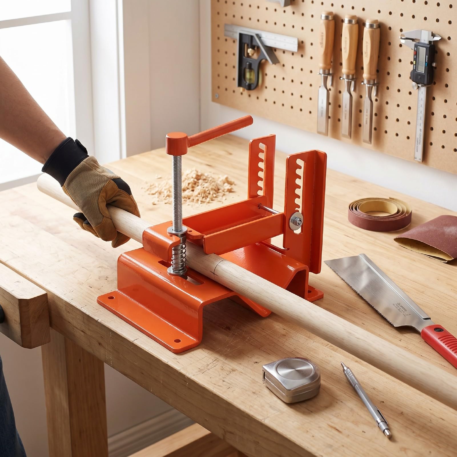ViaGasaFamido Tornillo de Banco para Madera, Abrazadera para Troncos de Ajuste Rápido Confiable para Cortar y Sujetar con Seguridad para Carpinteros Profesionales, Troncos de 1-1/2 a 4-3/4 Pulgadas