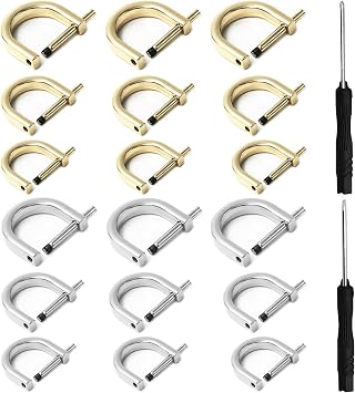 18Pcs D-Rings Screw in Shackle,3 Size Horseshoe U Shape D Ring Screw in Shackle Semicircle D Ring with 2Pcs Screwdriver DIY Leather Strap Craft Purse Replacement