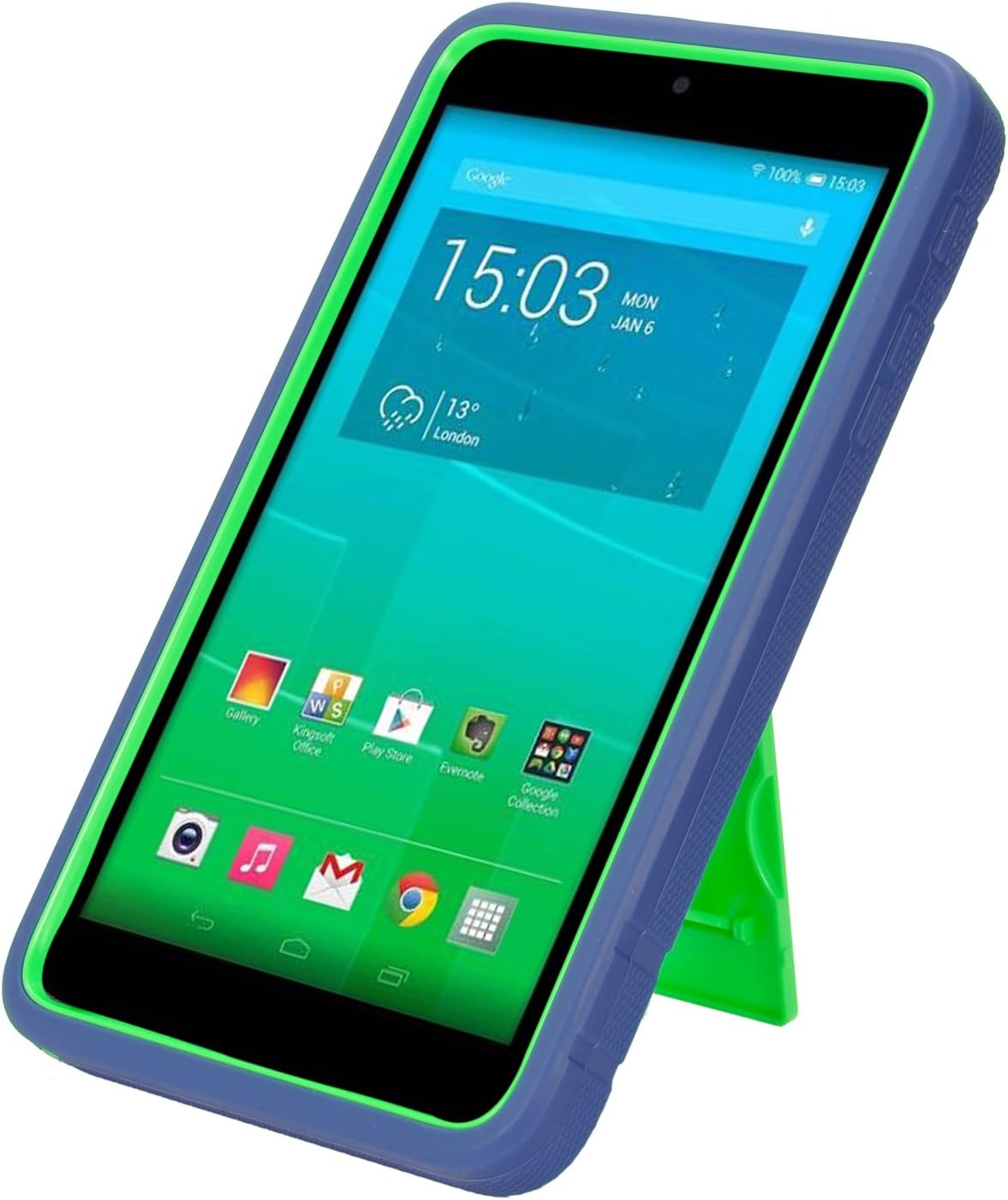 TANGDIAABBCC GenericABCDEFG OneTouch PIXI 7 Case, HJ Power[TM] for Alcatel OneTouch PIXI 7 (T-Mobile)~ Hybrid Hard Rubber w T Stand Case Green Blue