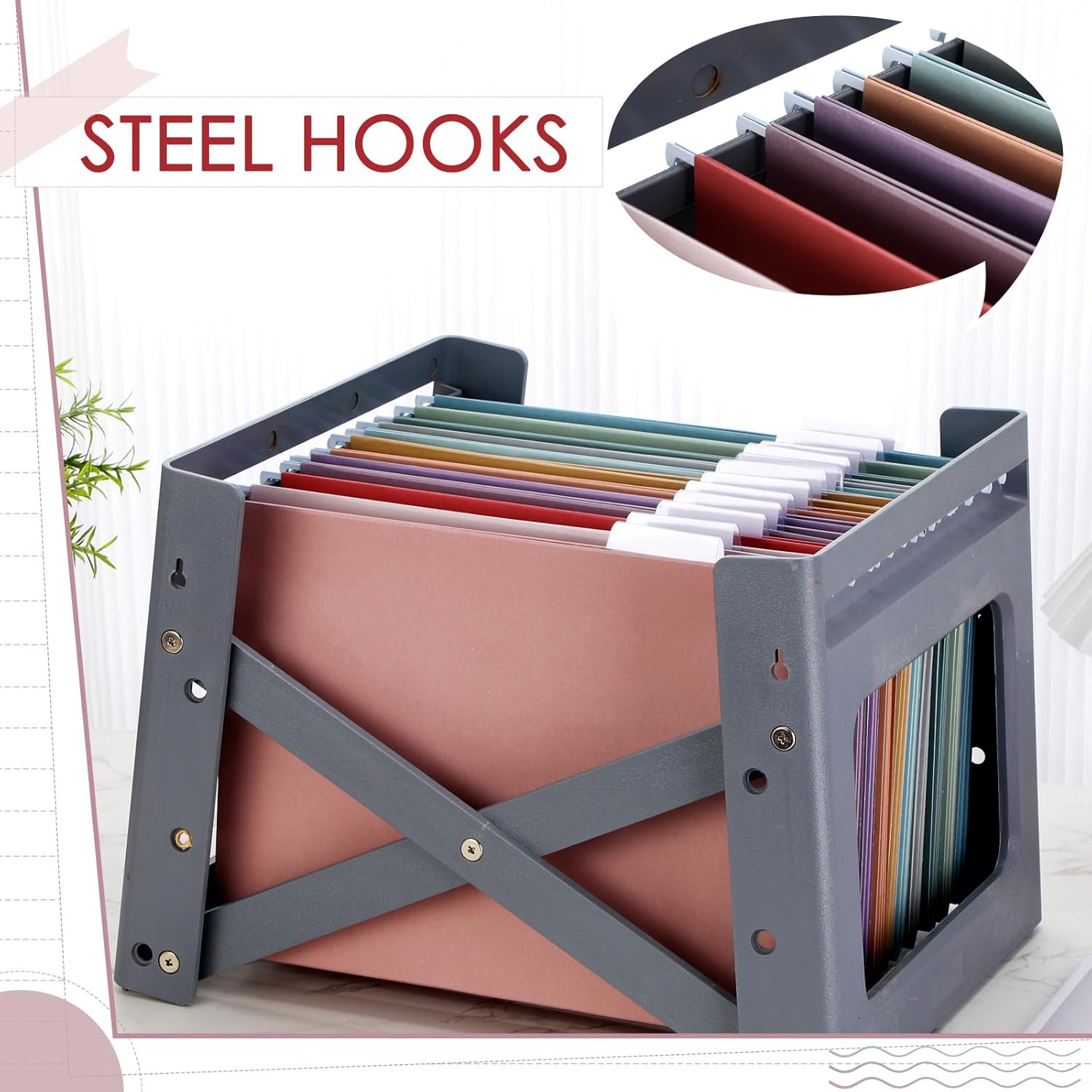 Yaomiao 24 Pack Hanging File Folders 3 Pleats Letter Size File Cabinet Folders with 1/5-Cut Adjustable Tabs Expandable Document Cabinet Colored for Home Desk Office Organization(Morandi Color)