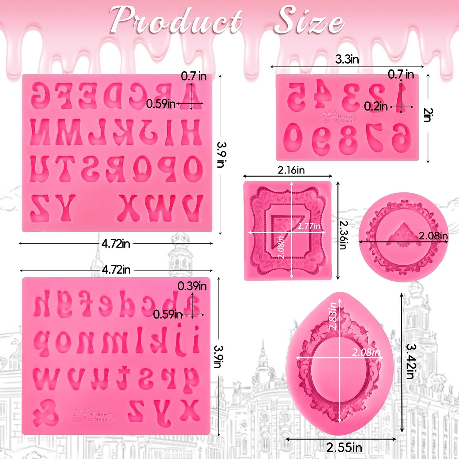 6 Pcs Picture Frame Silicone Molds, Letter Mold and Numbers Molds Kit