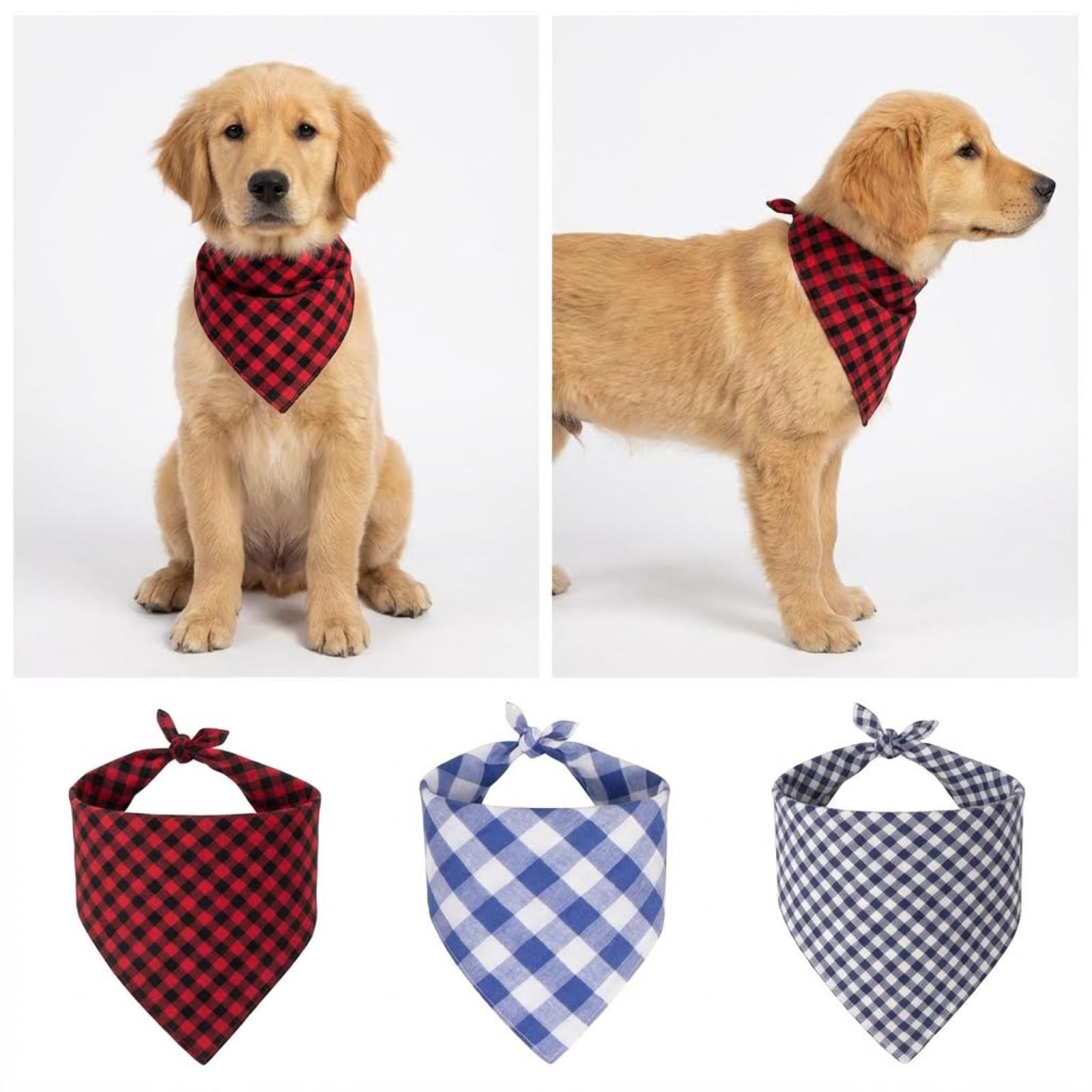Dog Bandanas 1 Pack; Cotton Linen Blue Bandana Plaid for Large Dogs; Soft Breathable Dog Accessories; Classic Dog Apparel & Accessories — view 5