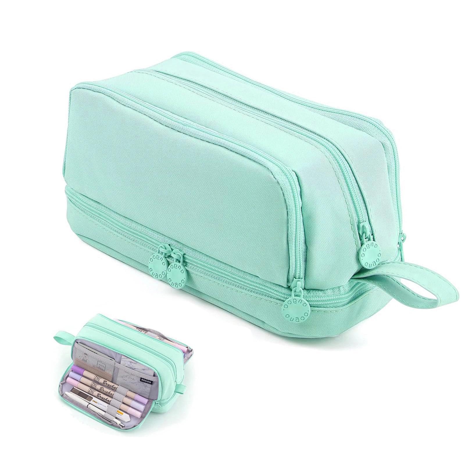 Yixinhe Large Capacity Pencil Case, Pencil Pouch with Sticky Note and 4 Compartments Multifunctional Stationery Organizer for Girls Boys, Office Makeup Bag Portable Pen Bag for Students Women Men