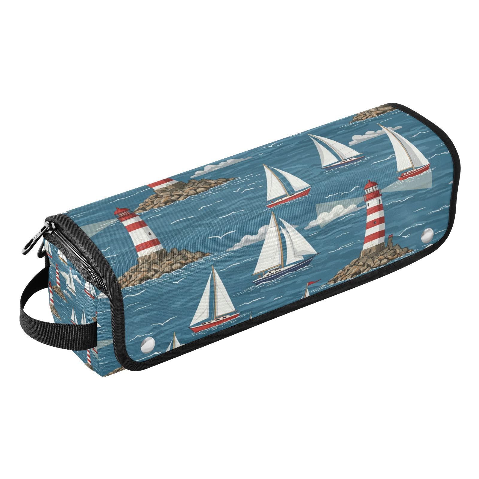 Pattern Sailboats Hair Tools Travel Bag Portable Hair Accessory Organizer with Heat Resistant Mat 2 in 1 Curling