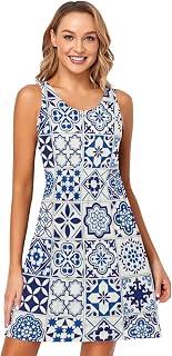 Women's Vintage Sleeveless Midi Dress Casual Tank Dress Summer T Shirt Dresses