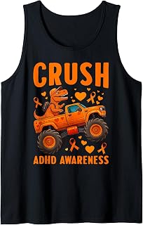 Funny Crush ADHD Awareness T-rex Monster Truck Kids Boy Girl Tank Top