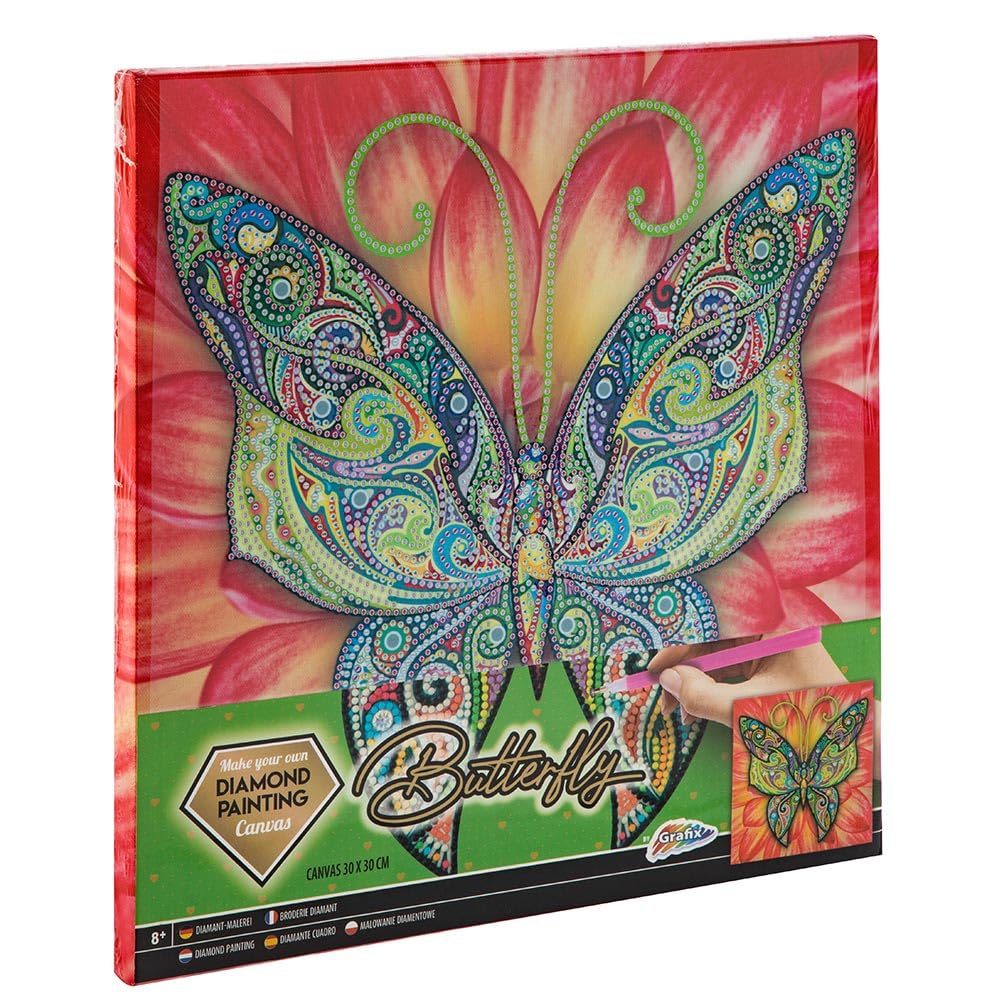Grafix Multicoloured Diamond Painting On Canvas Butterfly 30 X 30 Cm