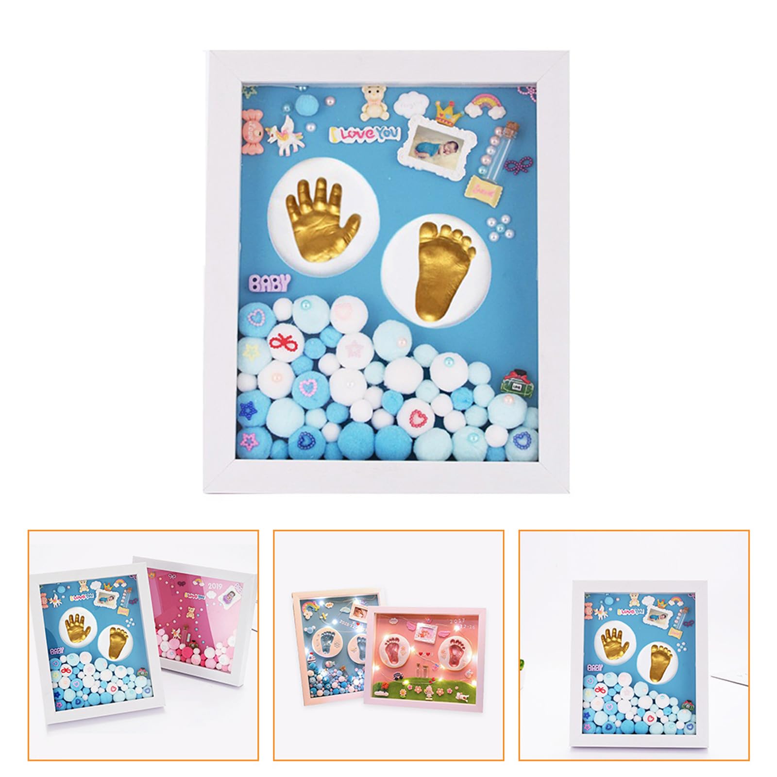 SECFOU Cornice per Foto Milestone in Acrilico Oro Kit Calco Mani e Piedi per Ragazzo Ragazza, Regalo per Battesimo e Ricordo Indimenticabile