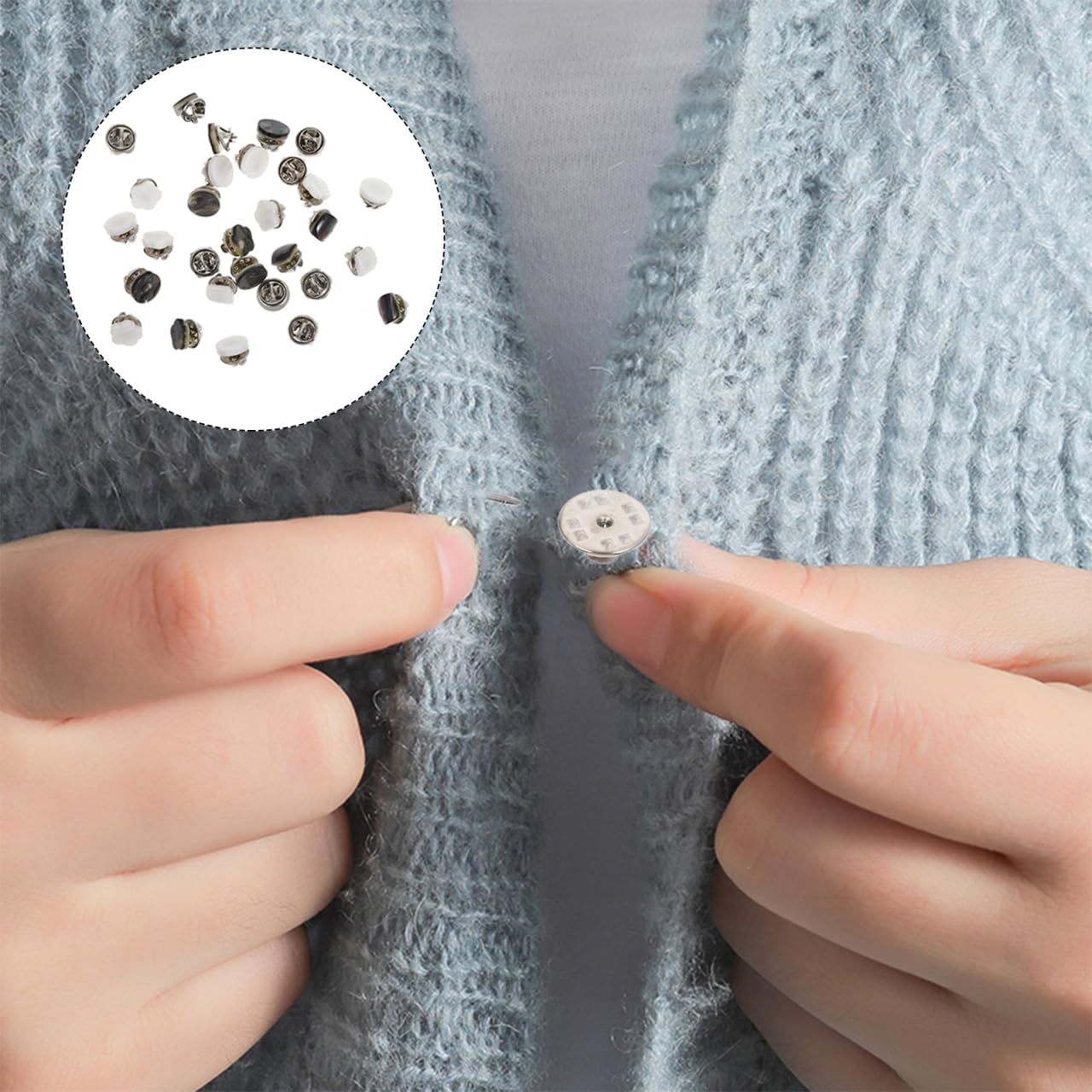 Anti-Exposed Buttons for Clothes No-Sew Snap Brooch Pins 0.43 Inch Decorative Collar Fixing Buttons Synthetic Shell Safety Corsages for Women 30 Pack